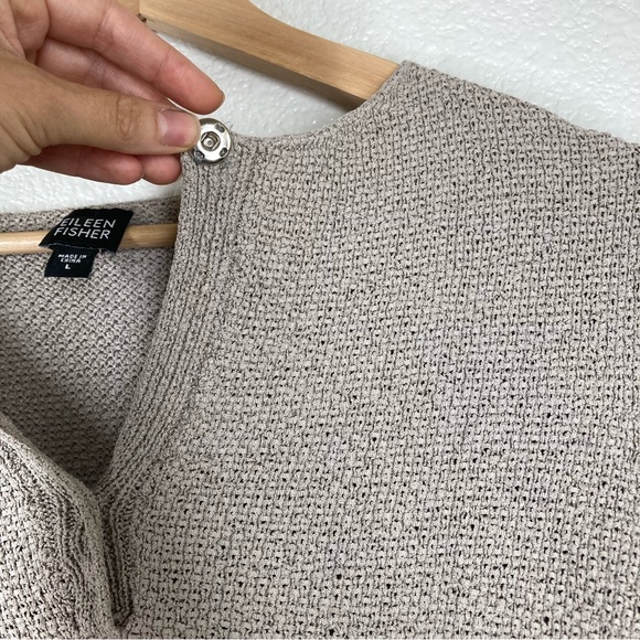 Eileen Fisher Silk Blend Knitted Ivory Sweater Women's Large Long Sleeves V neck - Picture 12 of 16